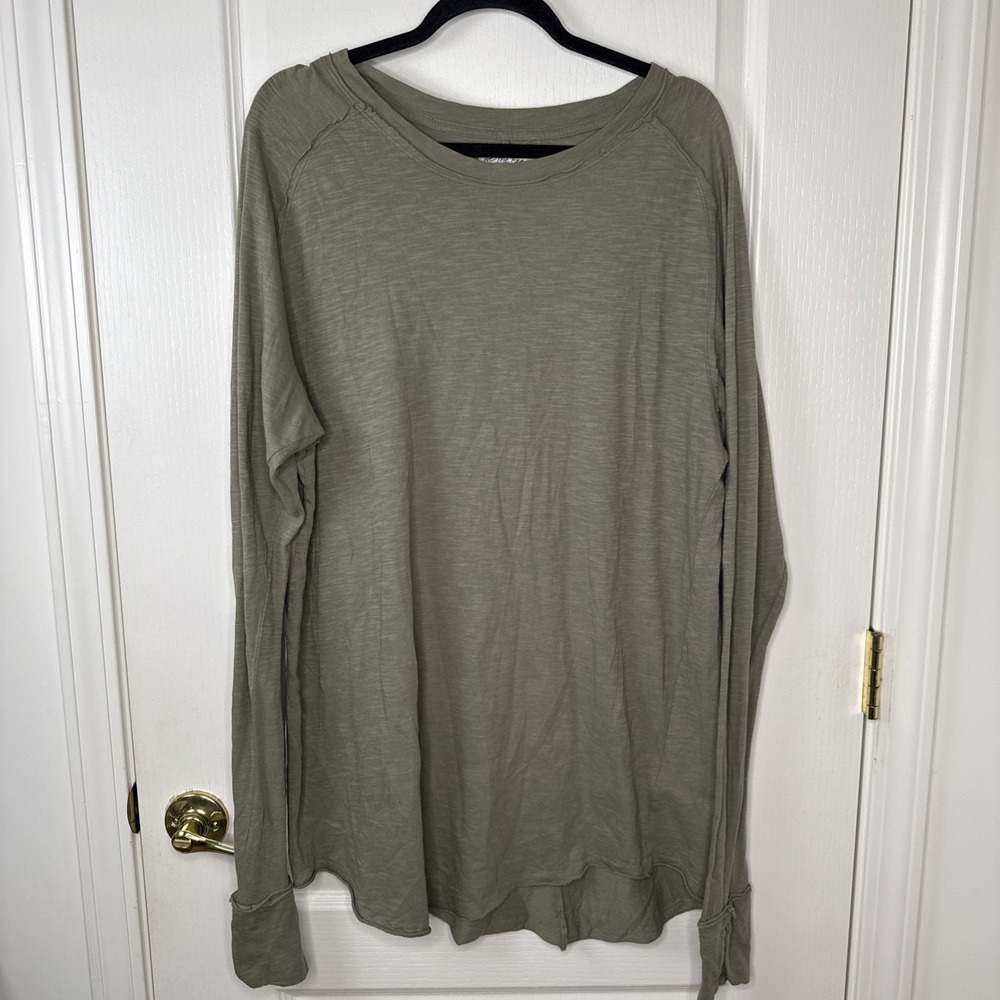 Free People We The Free Arden Tee Womens M Olive Thumbhole Oversized Long Sleeve